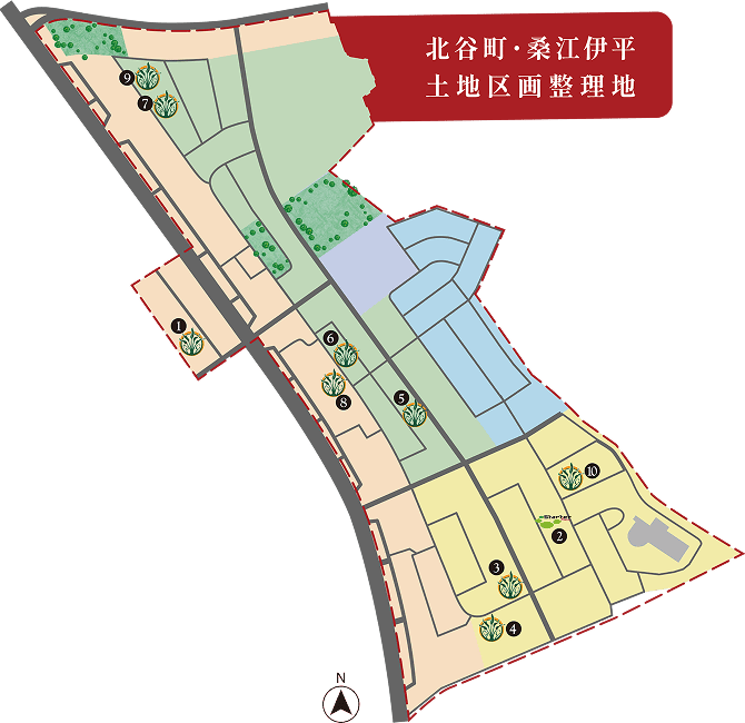 北谷町・桑江伊平 土地区画整理地内のベアーズコートシリーズ全10棟の位置図