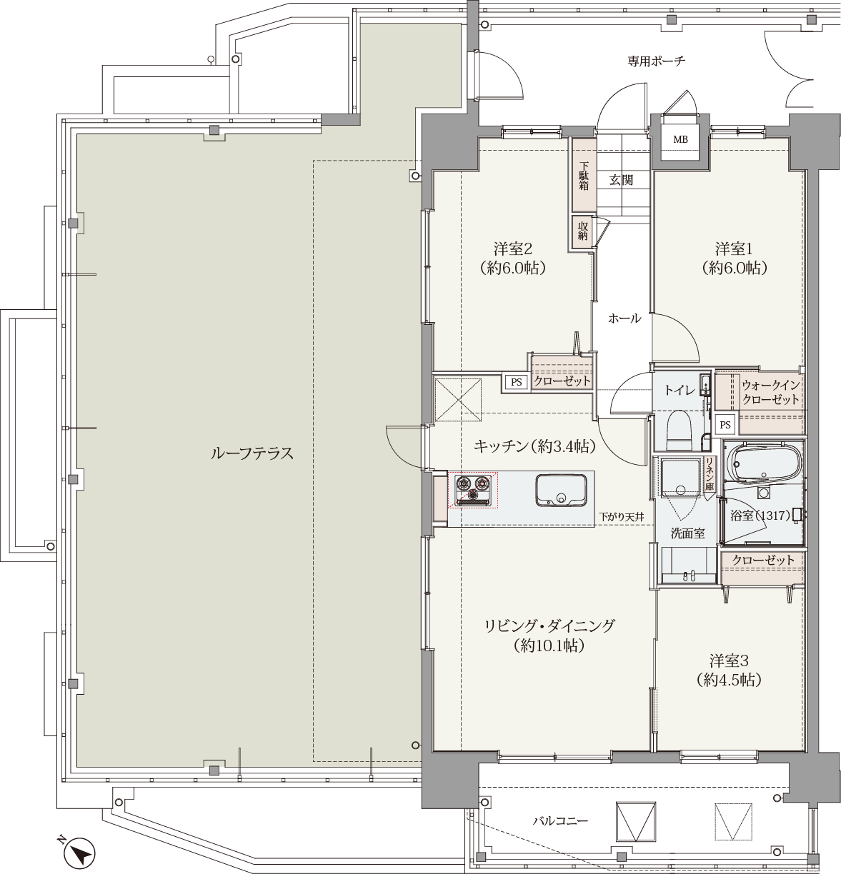 E1タイプ 3LDK 間取り図