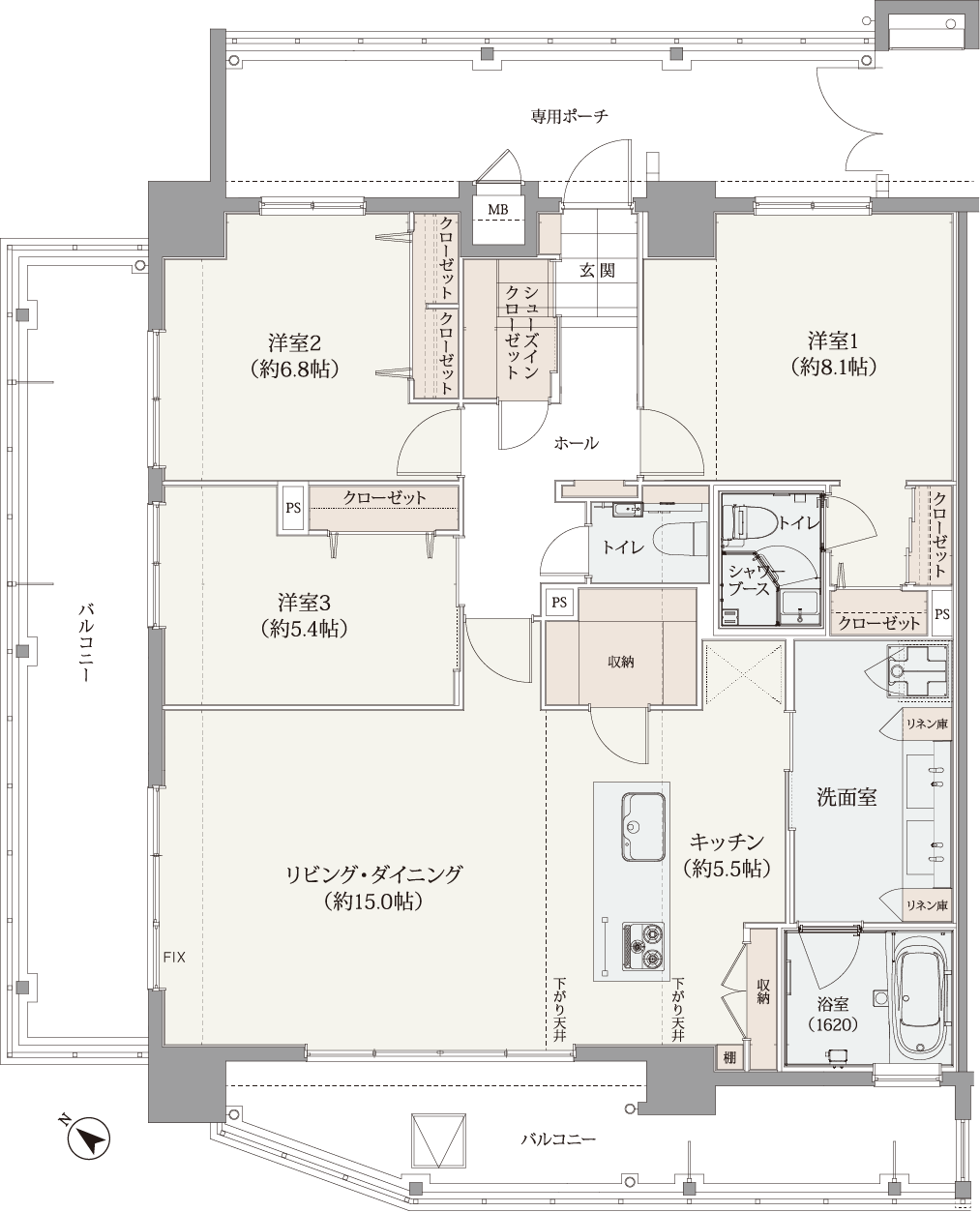 E1タイプ 3LDK 間取り図