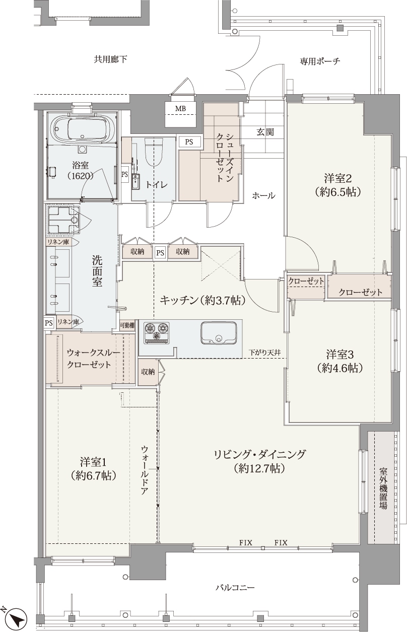 E1タイプ 3LDK 間取り図