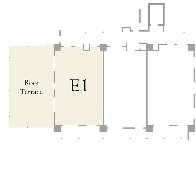6th FLOOR E1タイプ間取図　3LDK＋Roof Terrace　専有床面積64.97㎡（19.65坪）　ルーフテラス面積69.06㎡（20.89坪）