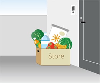 玄関前に荷物を置き配するイメージ
