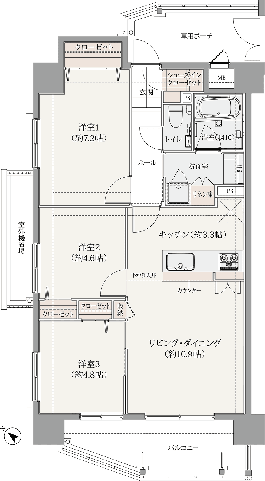 Aタイプ 3LDK 間取り図