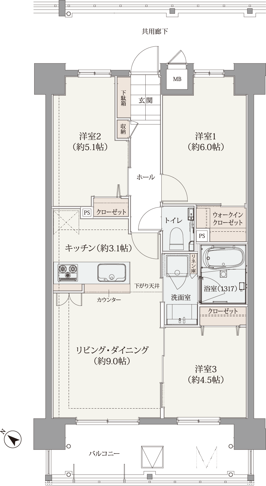Bタイプ 3LDK 間取り図