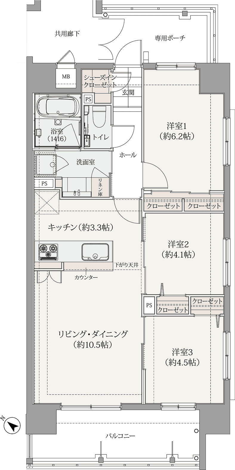 Dタイプ 3LDK 間取り図