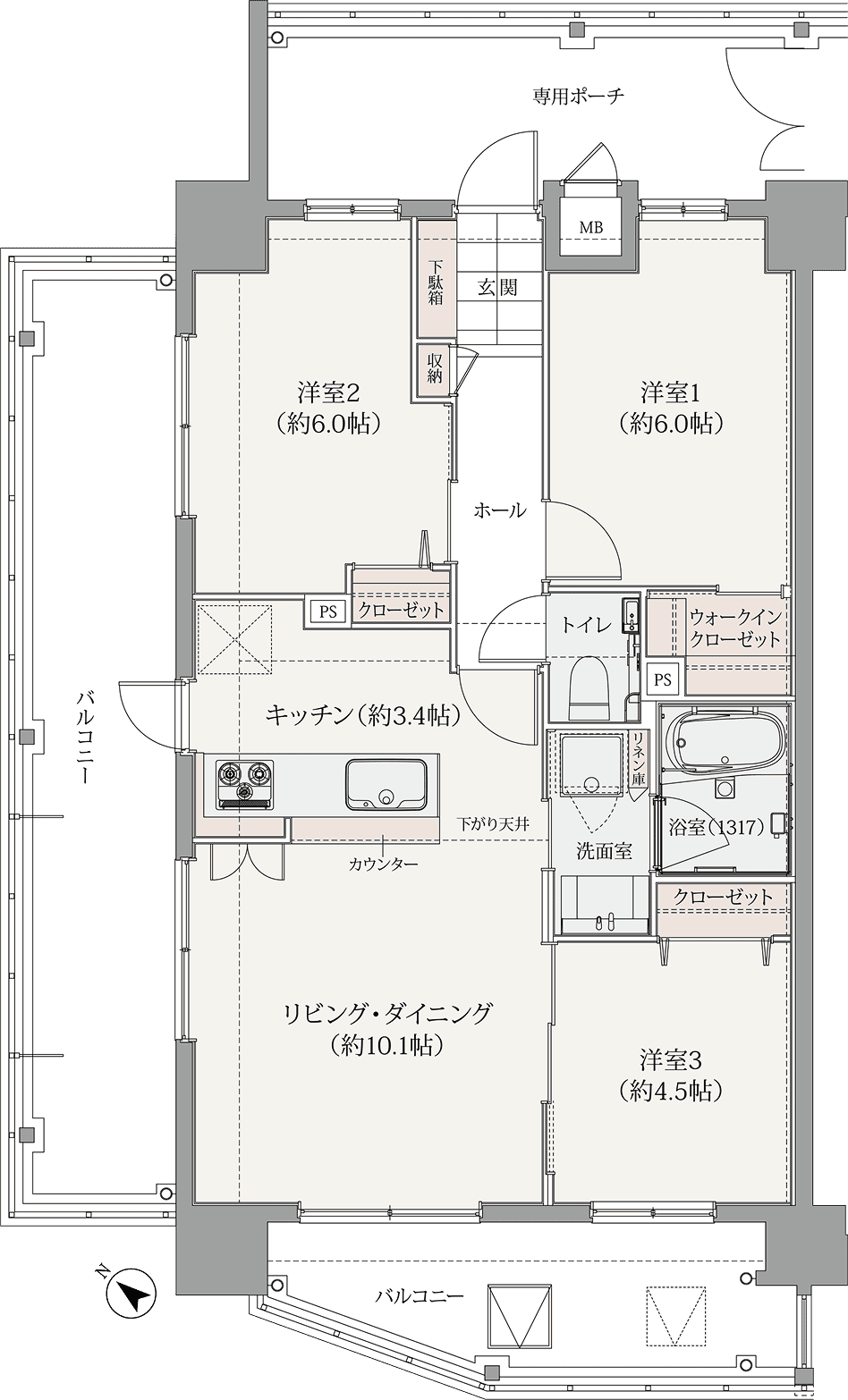 E2タイプ 3LDK 間取り図